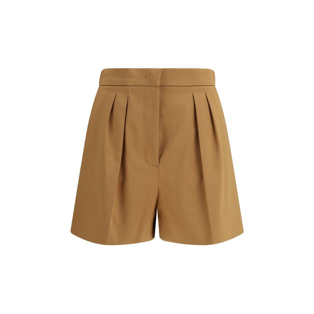 Max Mara Μπεζ Βαμβακερή Βερμούδα με Πιέτες