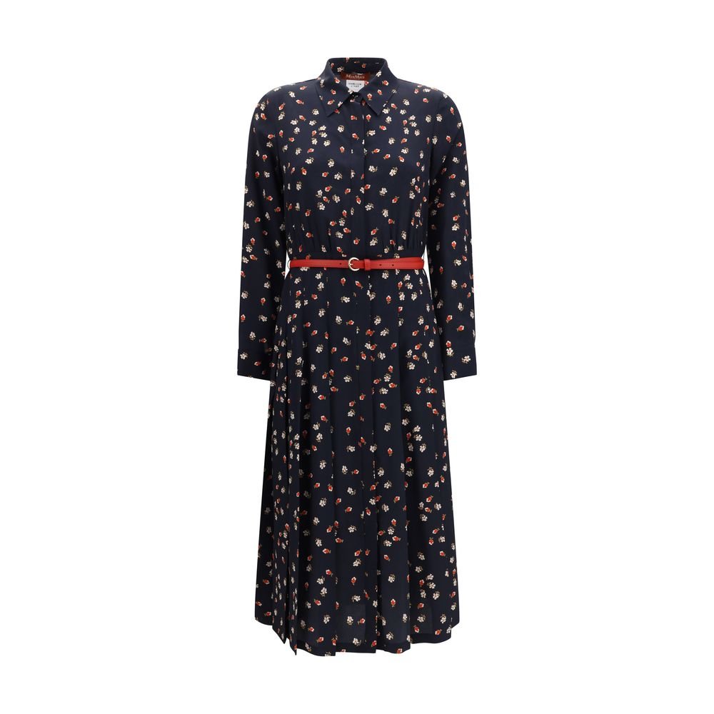 Max Mara Μπλε Μεταξωτό Φόρεμα με Floral Print