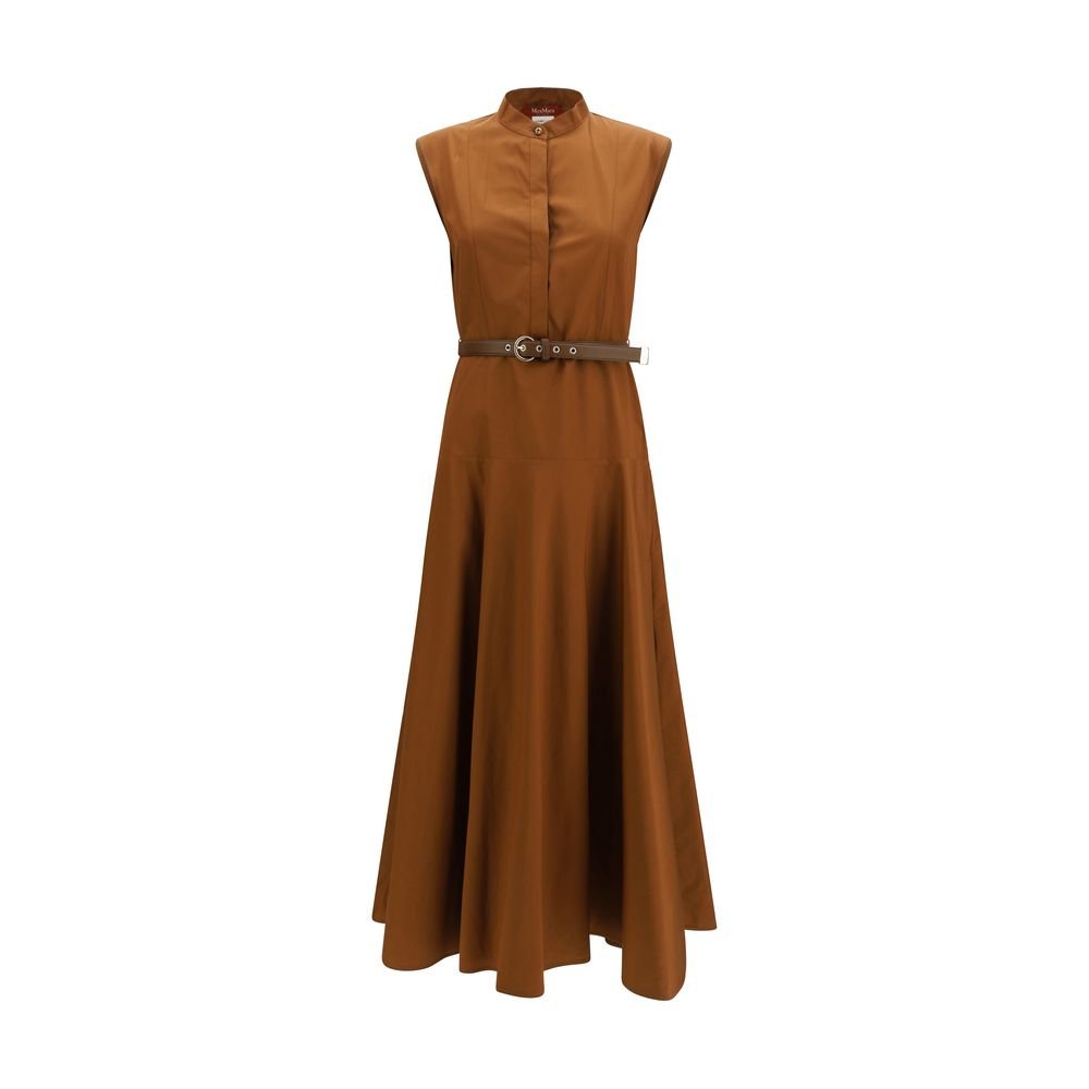 Max Mara Καφέ Μακρύ Φόρεμα από Βαμβάκι