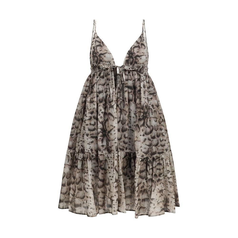 Pinko Μπεζ Mini Φόρεμα από Βαμβάκι με Snake Print