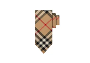 Men's beige check patterned tie with classic luxury design