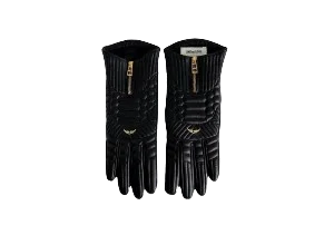 Women's black leather gloves with quilted design and luxury finish