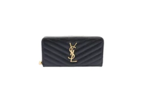 Women's black leather quilted wallet with zip closure luxury design
