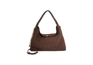 Women's brown leather shoulder bag with minimalist luxury design