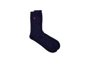 Women's navy socks with embroidered logo minimalist design
