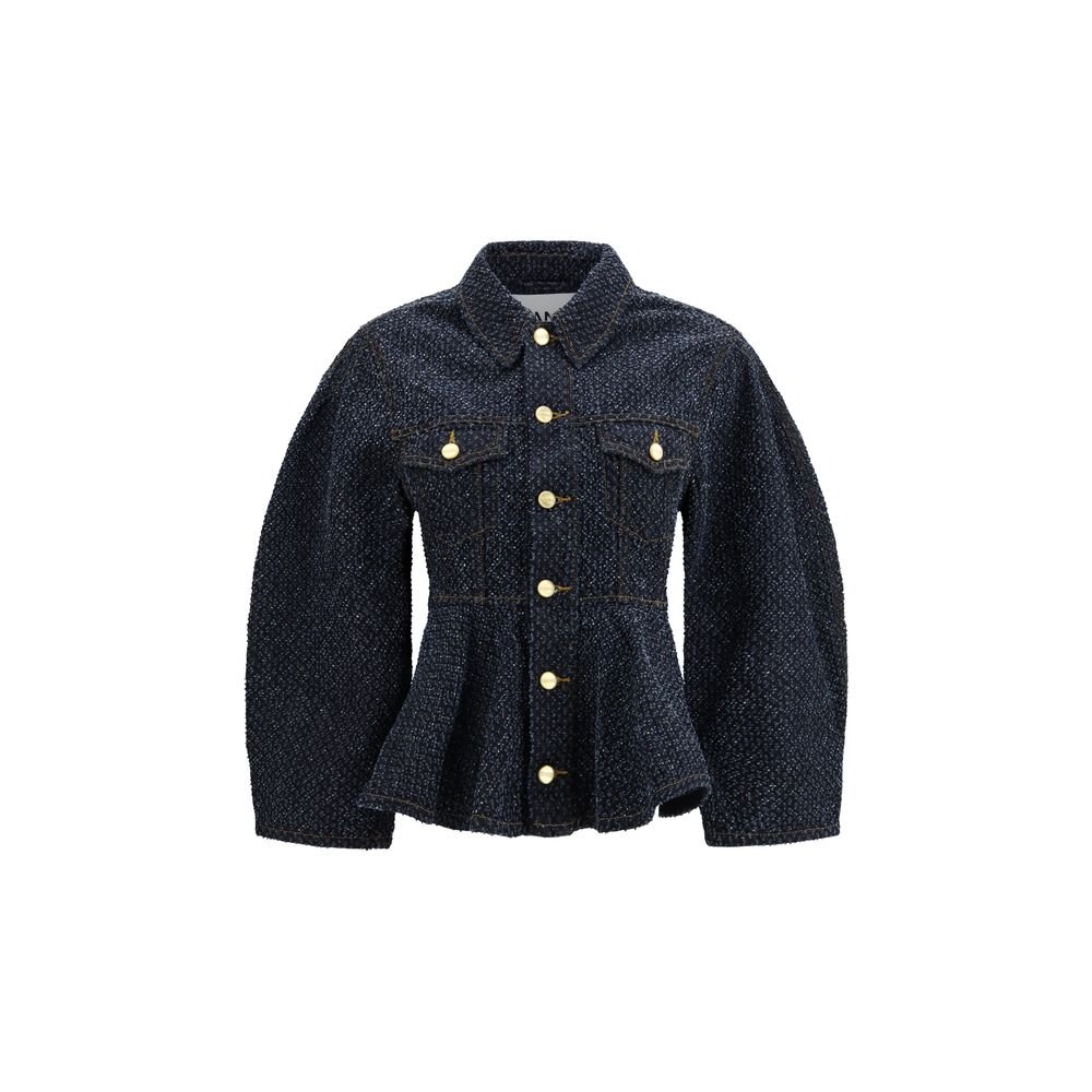 GANNI Μπλε Denim Peplum Jacket από Βαμβάκι