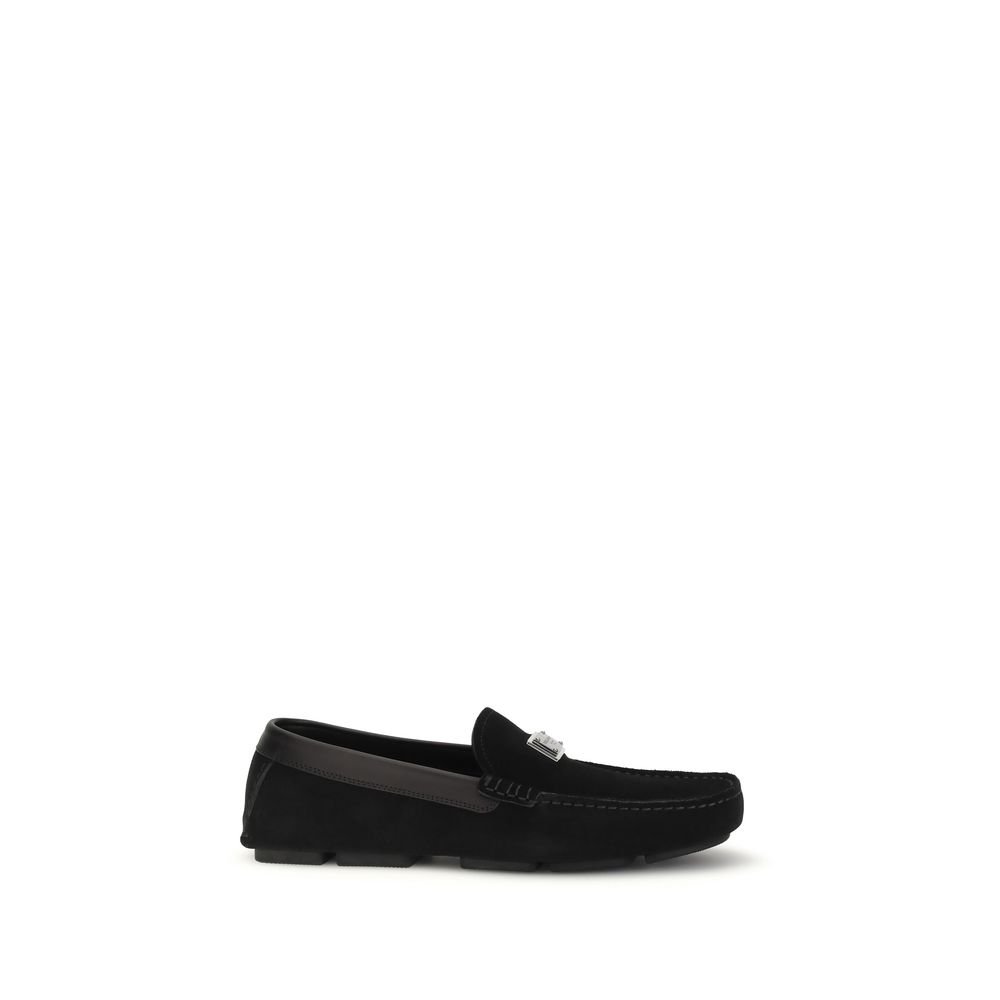 Dolce & Gabbana Μαύρα Δερμάτινα Slip-On Loafers DG Driver από Δέρμα Μοσχαριού Bos Taurus