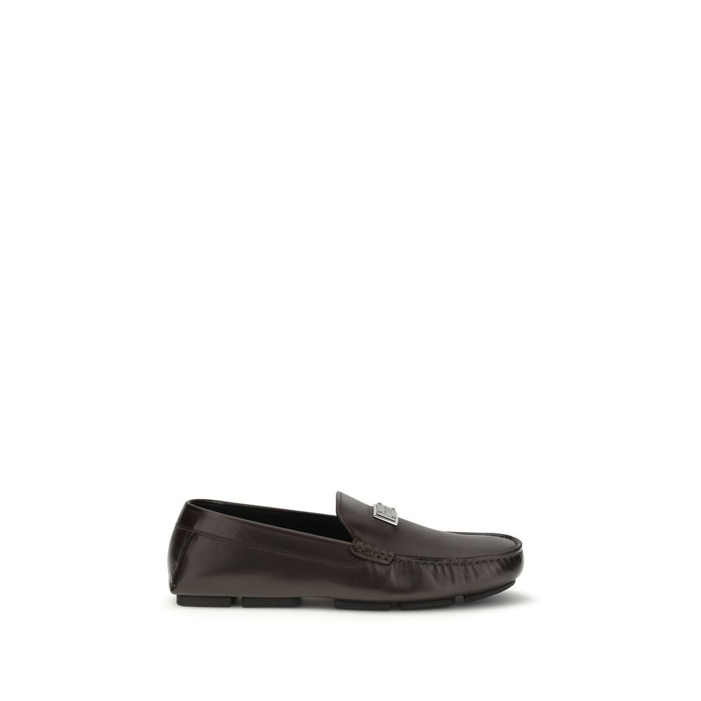 Dolce & Gabbana Καφέ Δερμάτινα Slip-On Loafers DG Driver από Δέρμα Μοσχαριού Bos Taurus