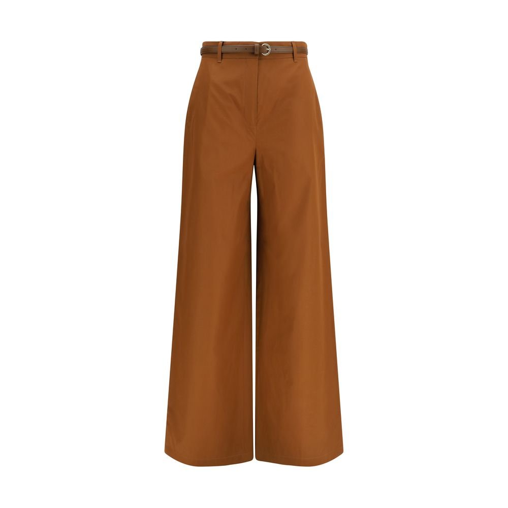 Max Mara Καφέ Βαμβακερό Παντελόνι Farea με Ίσια Γραμμή