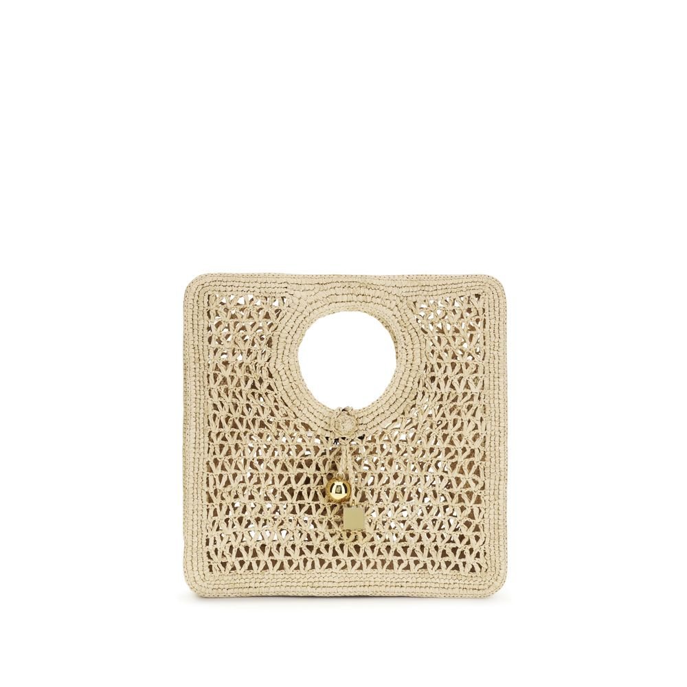 Jacquemus Μπεζ Τσάντα Χειρός από Raffia Le Petit Carré Spiaggia
