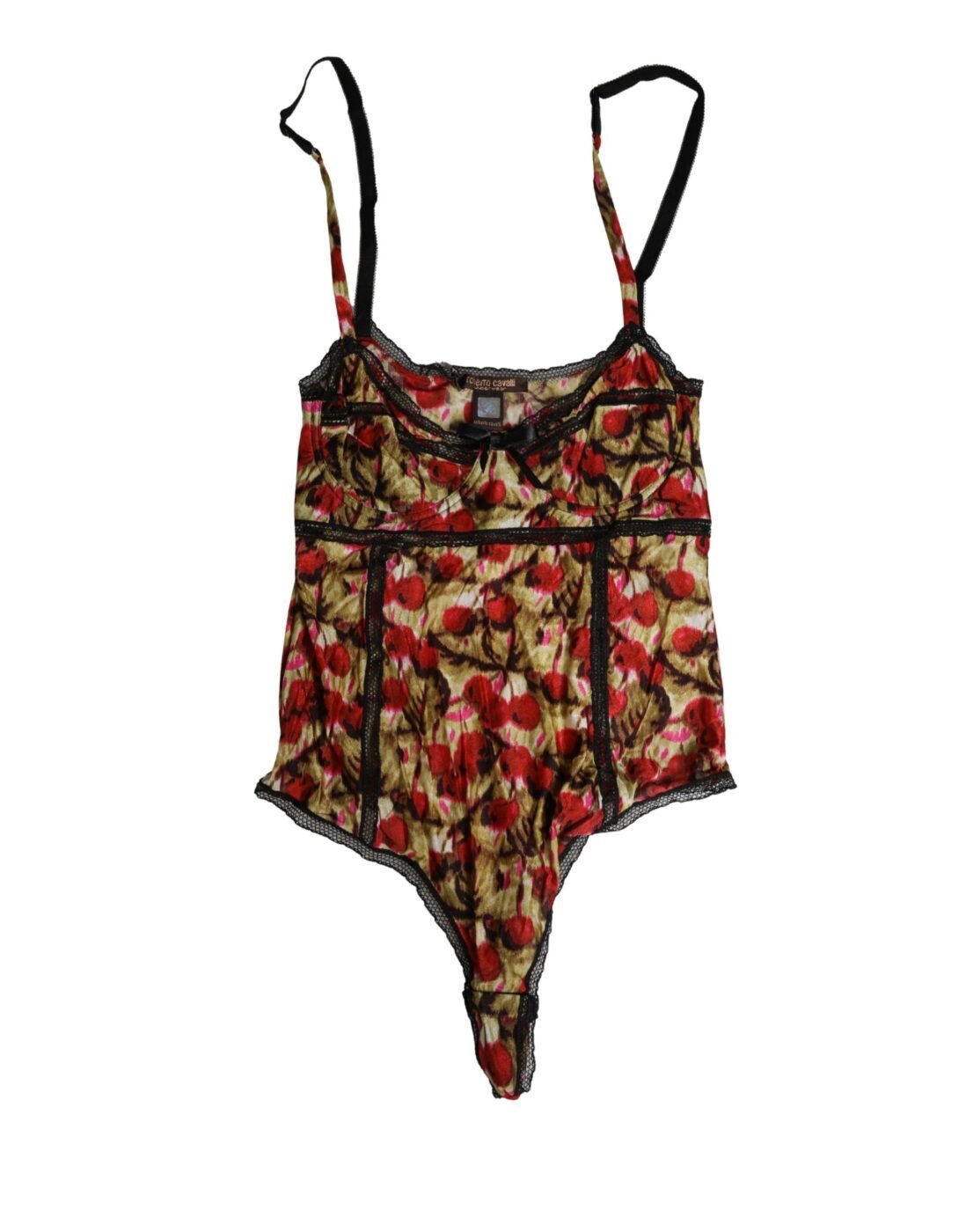 Roberto Cavalli Πολύχρωμο Δαντελένιο Κορμάκι με Cherry Print