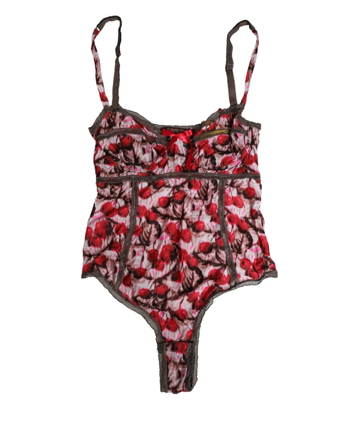 Roberto Cavalli Πολύχρωμο Δαντελένιο Κορμάκι με Cherry Print