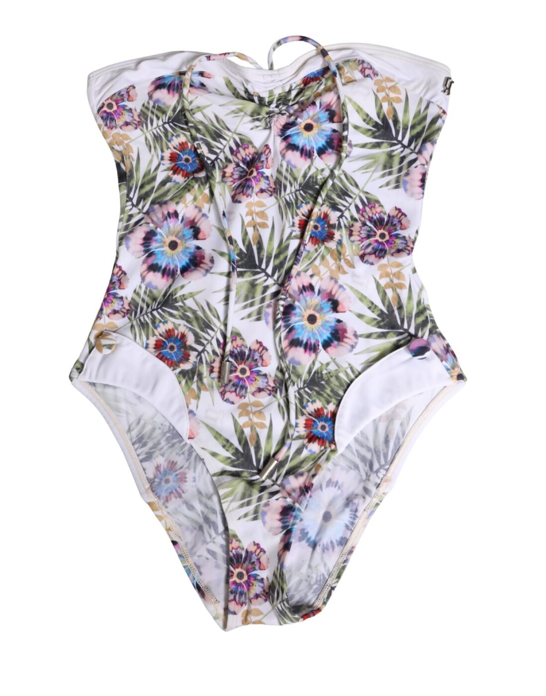 John Galliano Λευκό Ολόσωμο Μαγιό Strapless με Floral Print