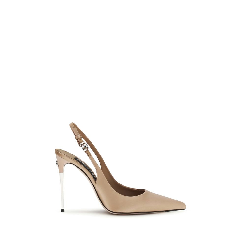Dolce & Gabbana Μπεζ Μεταξωτές Slingback Γόβες με Ψηλό Τακούνι