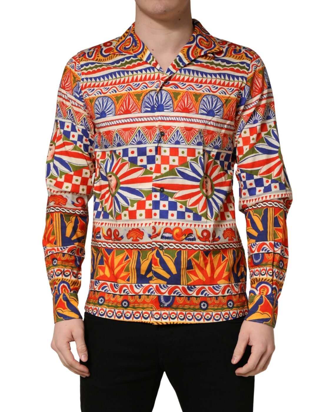 Dolce & Gabbana Πολύχρωμο Πουκάμισο Sicilian Carretto από Twill Βαμβάκι