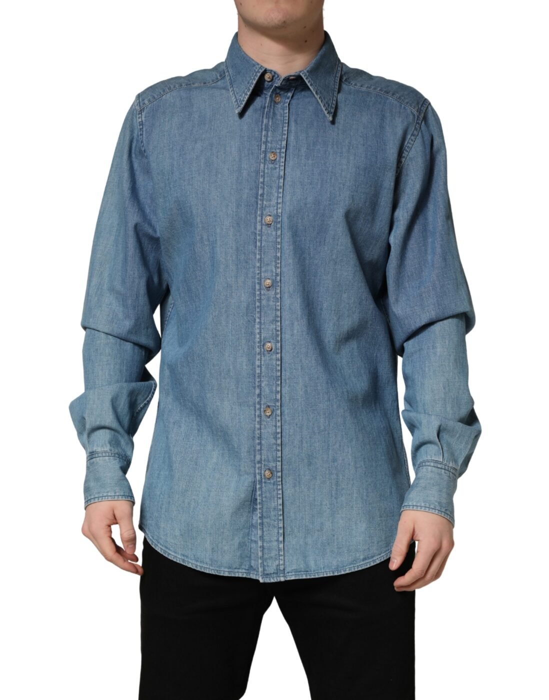 Dolce & Gabbana Μπλε Denim Πουκάμισο από Ελαστικό Βαμβάκι Slim Fit