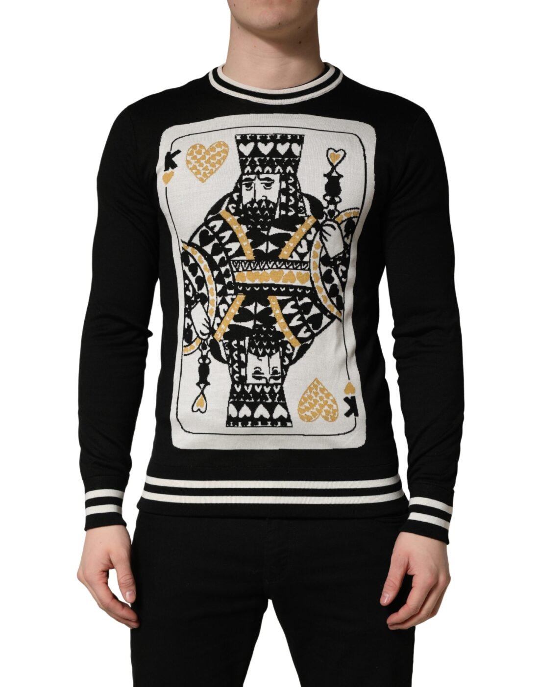 Dolce & Gabbana Μαύρο Ανδρικό Πουλόβερ King of Hearts με Στρογγυλή Λαιμόκοψη