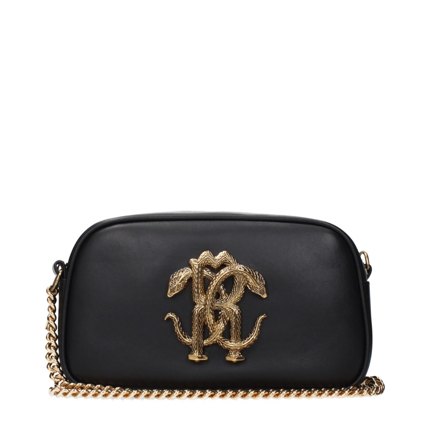 Roberto Cavalli Μαύρη Δερμάτινη Crossbody Τσάντα