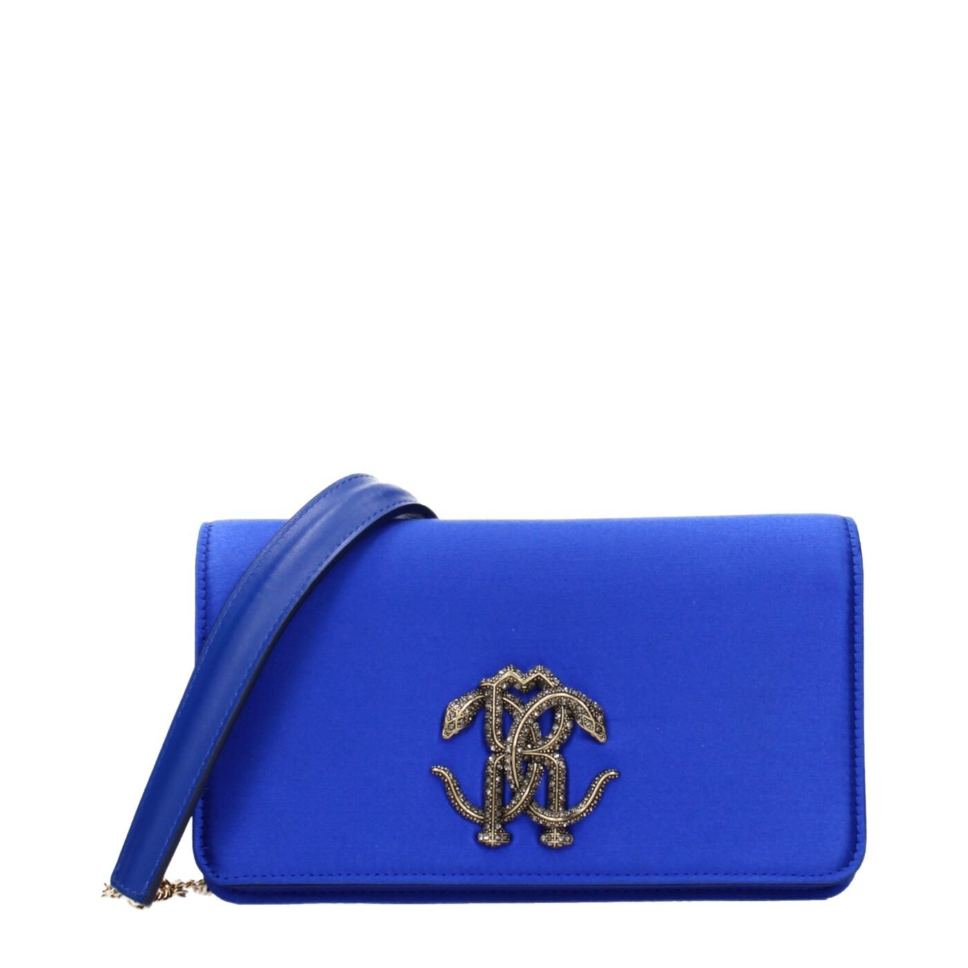 Roberto Cavalli Μπλε Σατέν Clutch Τσάντα