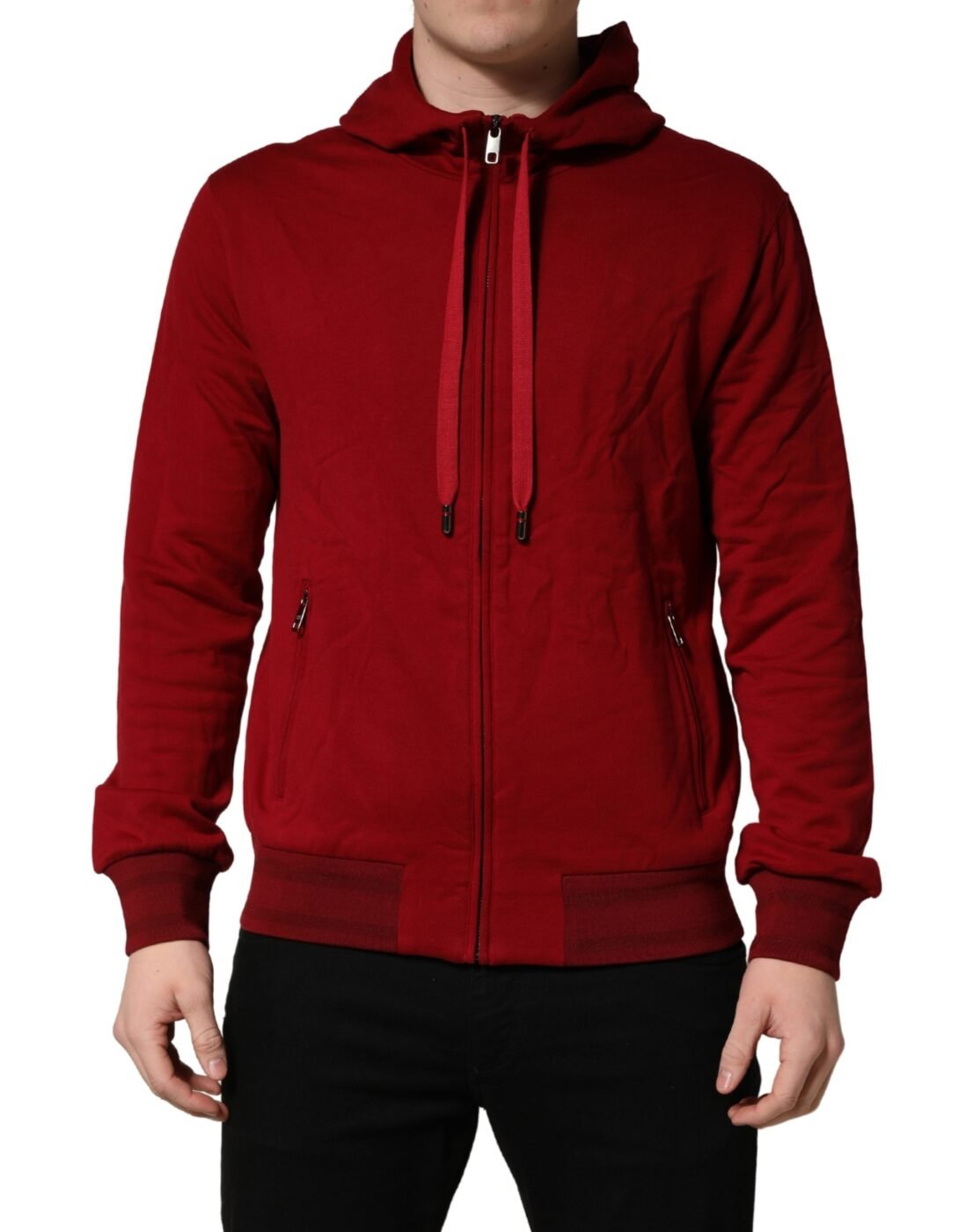 Dolce & Gabbana Κόκκινο Βαμβακερό Fleece Hoodie με Φερμουάρ