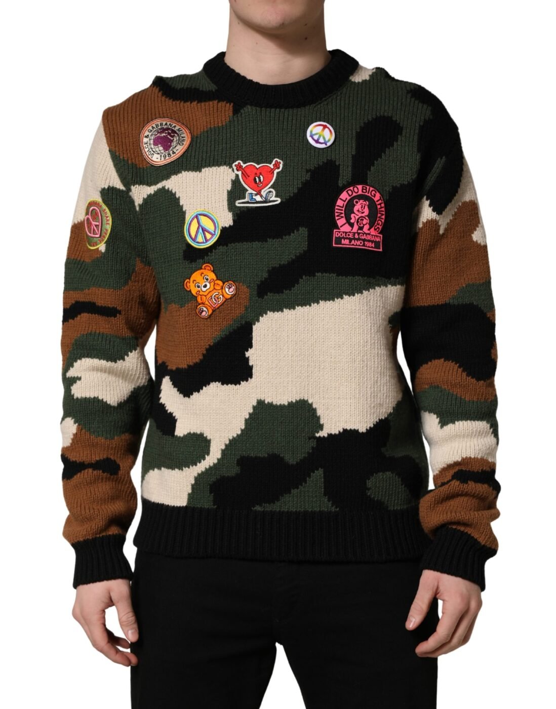 Dolce & Gabbana Πολύχρωμο Πλεκτό Πουλόβερ Intarsia με Camouflage Σχέδιο