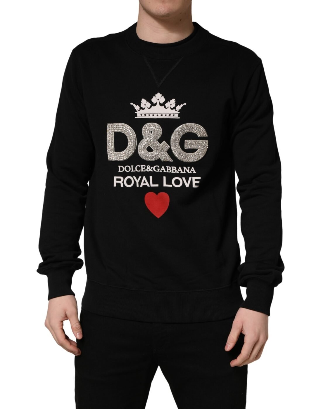 Dolce & Gabbana Μαύρο Βαμβακερό Φούτερ με Κρύσταλλα “Royal Love”
