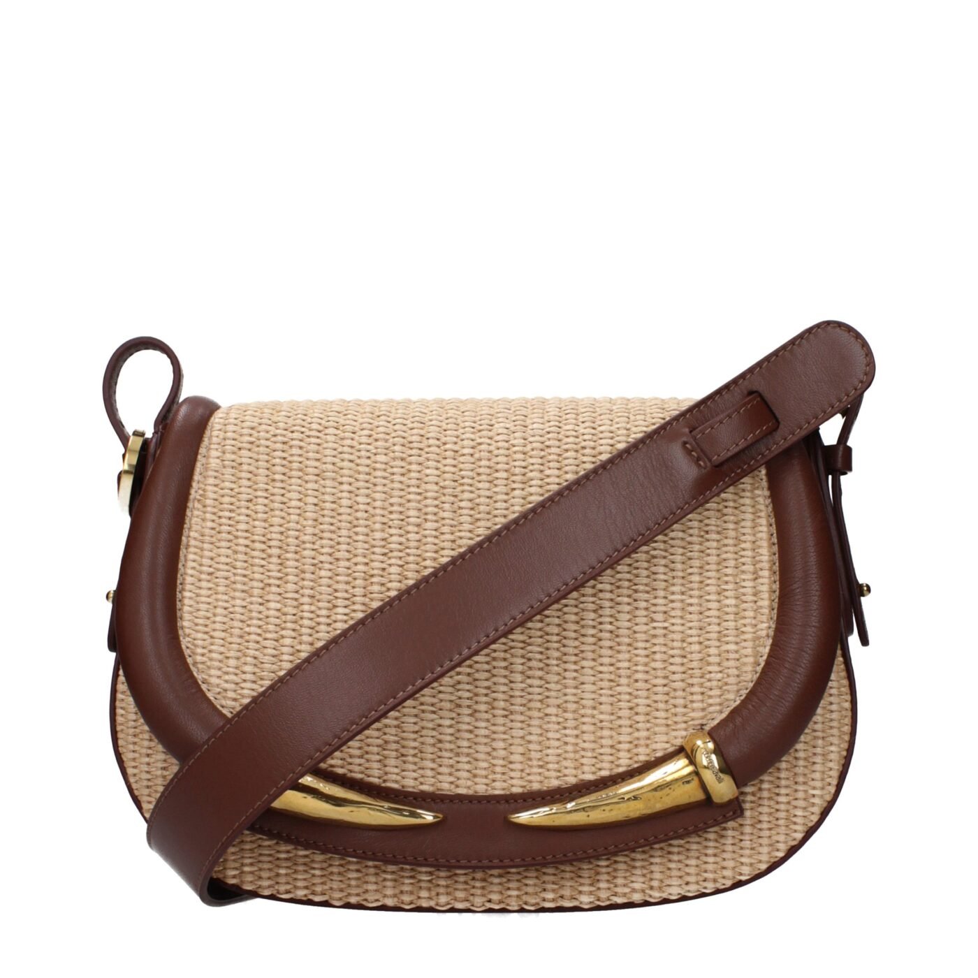Roberto Cavalli Μπεζ Raffia Crossbody Τσάντα με Vintage Εφέ