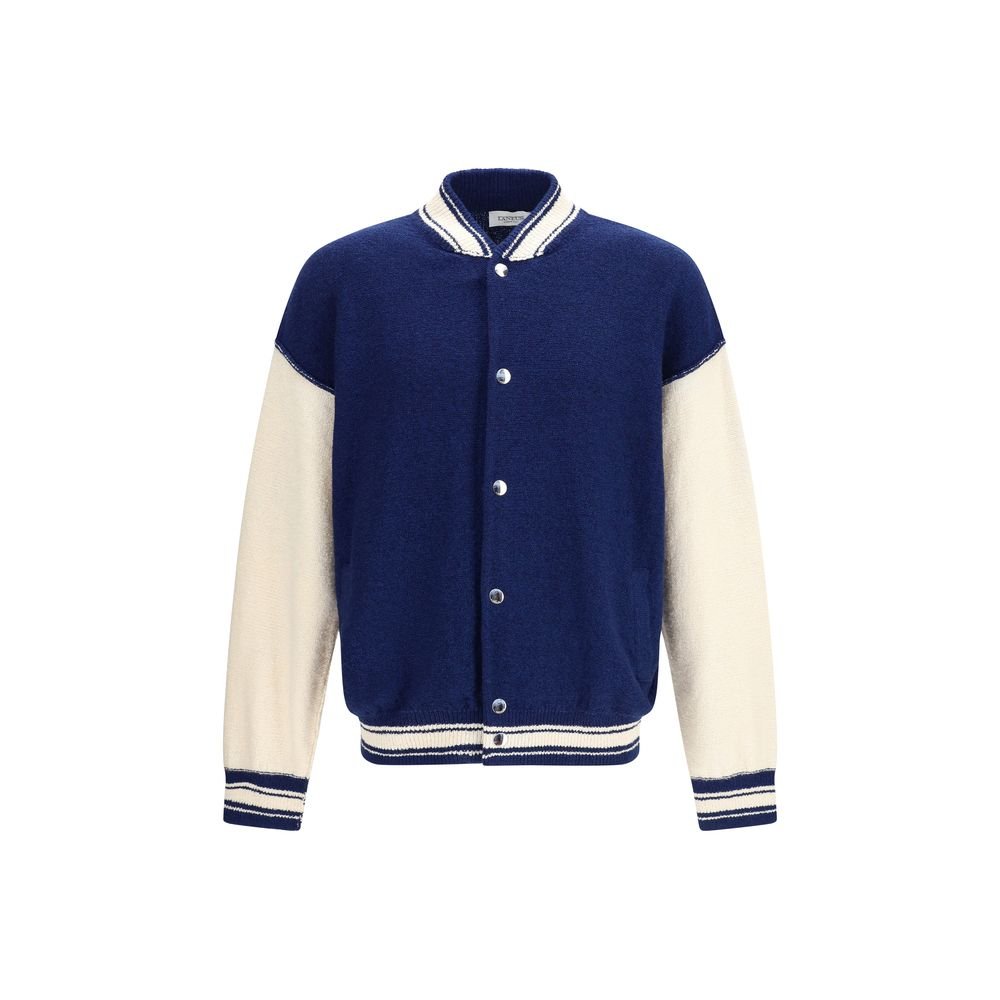 Laneus Μπλε Πλεκτό Bomber Jacket Oversize από Βαμβάκι, Cashmere & Μετάξι