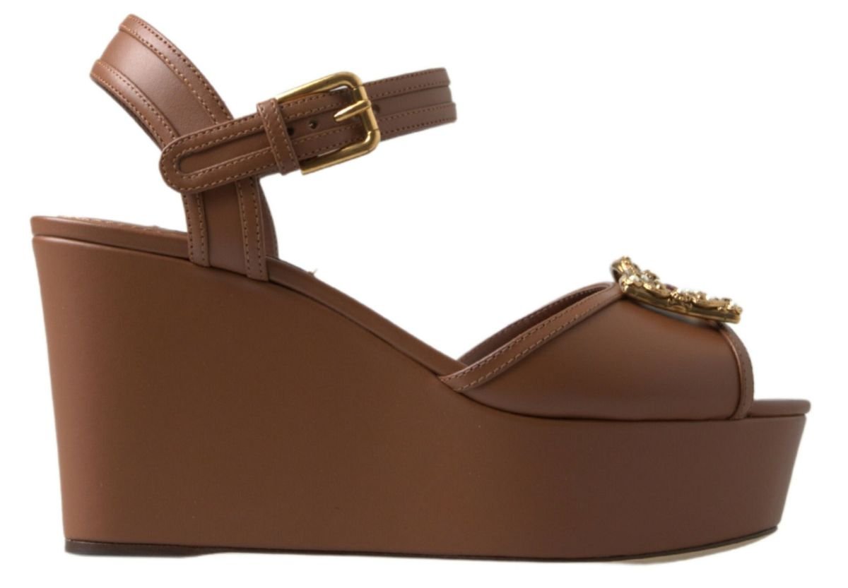 Dolce & Gabbana Καφέ Δερμάτινα Wedges Σανδάλια AMORE