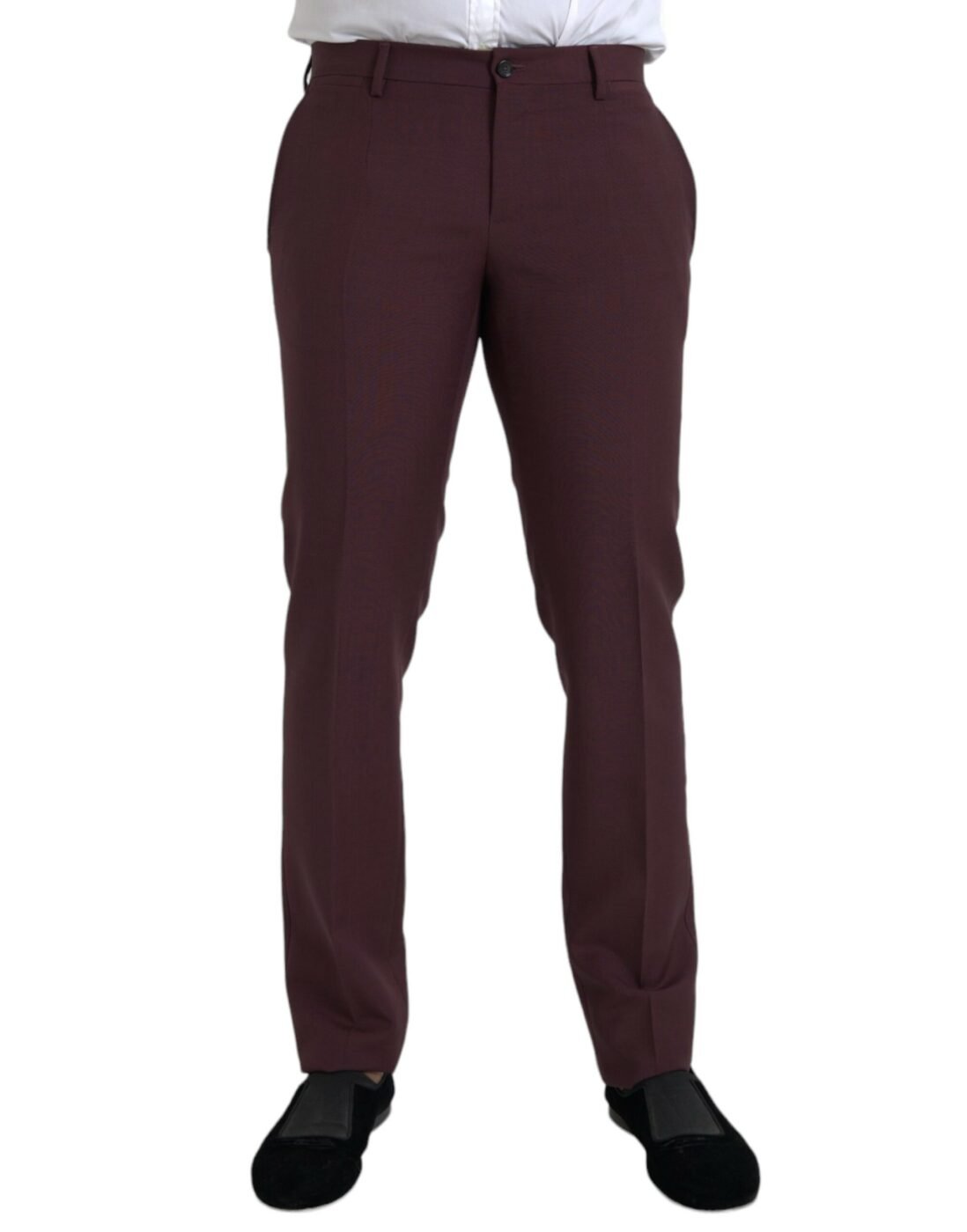 Dolce & Gabbana Μπορντό Μάλλινο Ανδρικό Slim Fit Παντελόνι Κοστουμιού