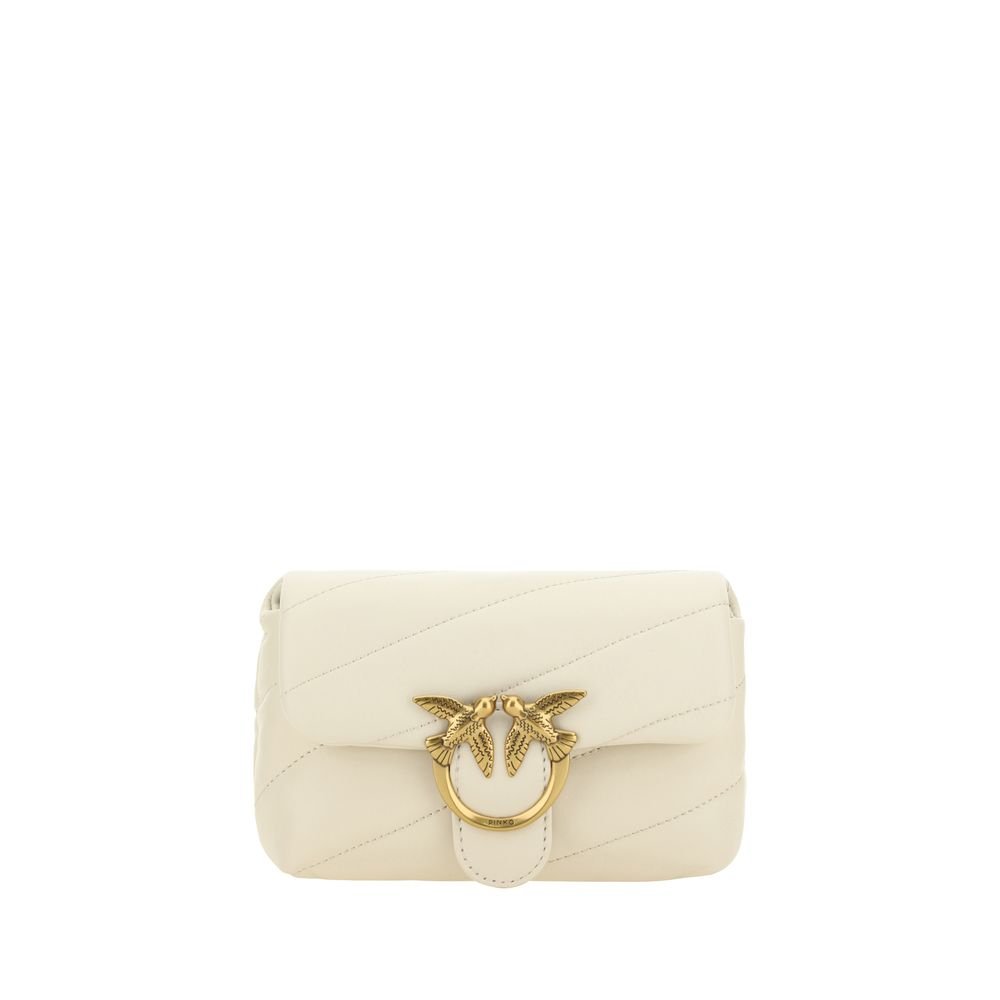 PINKO Λευκή Δερμάτινη Τσάντα Ώμου Love Baby από Calfskin