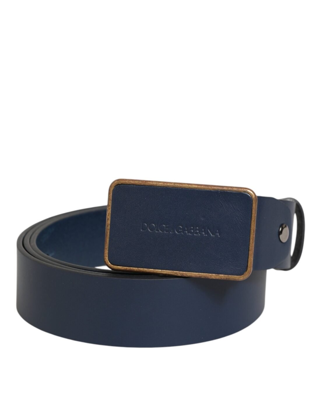 Dolce & Gabbana Μπλε Δερμάτινη Ζώνη με Logo Μεταλλική Αγκράφα