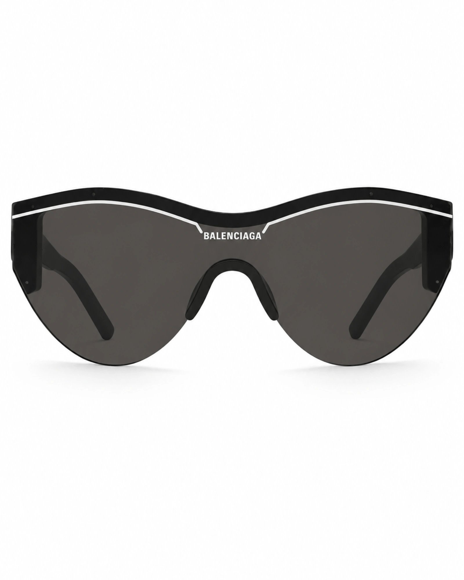 Balenciaga BB0004S 001 γυναικεία μαύρα shield γυαλιά ηλίου με σκούρους φακούς σε μπροστινή όψη