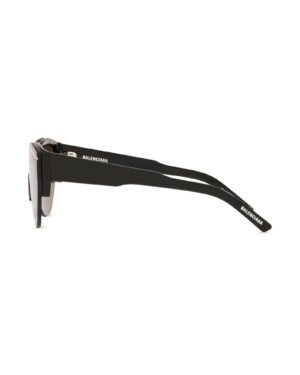 Πλαϊνή όψη Balenciaga BB0004S 001 μαύρα shield γυαλιά ηλίου με Balenciaga logo στον βραχίονα