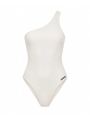 Calvin Klein ivory γυναικείο ribbed ολόσωμο μαγιό με έναν ώμο