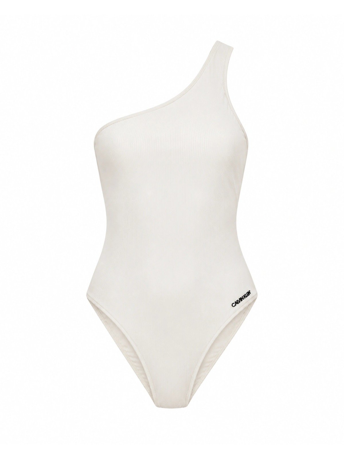 Calvin Klein ivory γυναικείο ribbed ολόσωμο μαγιό με έναν ώμο