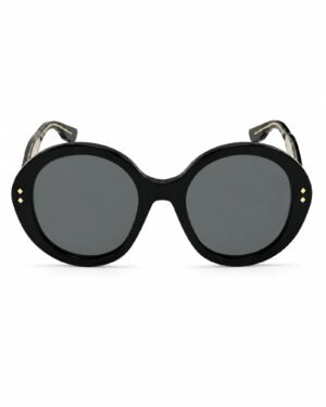 Gucci GG1081S 001 oversized γυαλιά ηλίου με μαύρο κοκάλινο σκελετό, γκρι φακούς και χρυσές λεπτομέρειες