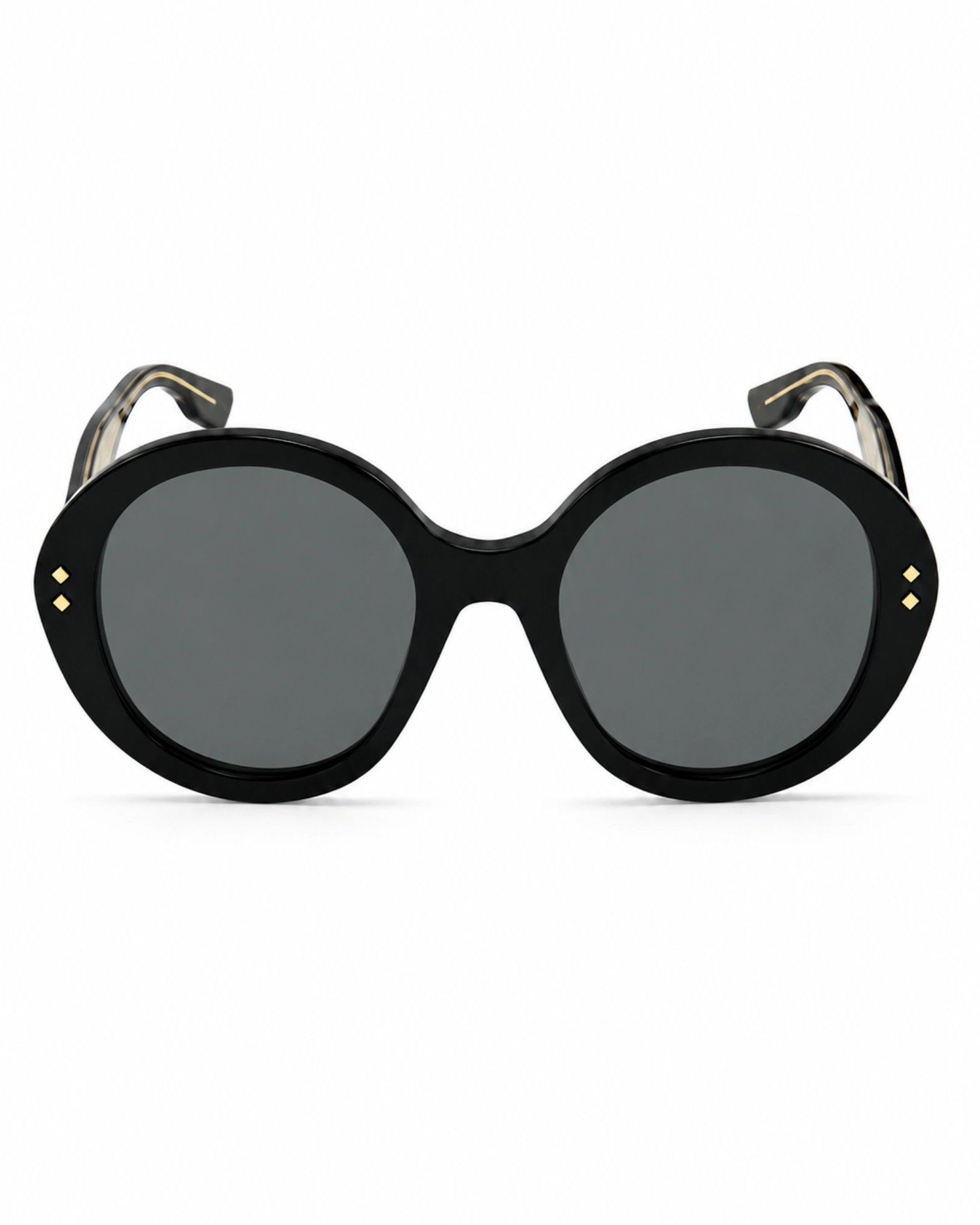Gucci GG1081S 001 oversized γυαλιά ηλίου με μαύρο κοκάλινο σκελετό, γκρι φακούς και χρυσές λεπτομέρειες