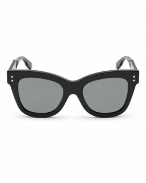Gucci GG1082S 001 γυναικεία τετράγωνα γυαλιά ηλίου με μαύρο acetate σκελετό, γκρι φακούς και χρυσές λεπτομέρειες