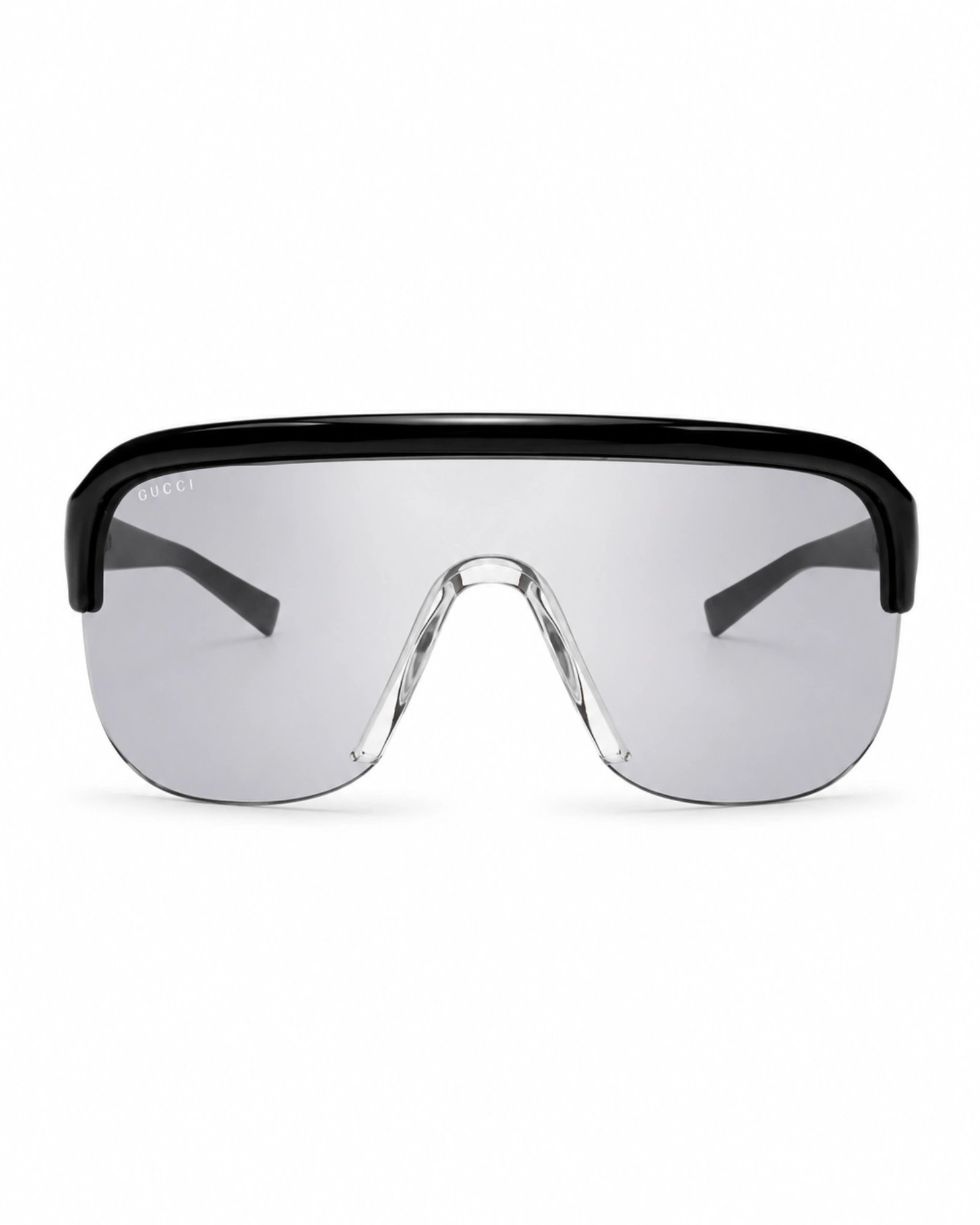 Gucci GG1645S 003 ανδρικά μαύρα sports visor γυαλιά ηλίου με silver mirror φακό σε μπροστινή όψη
