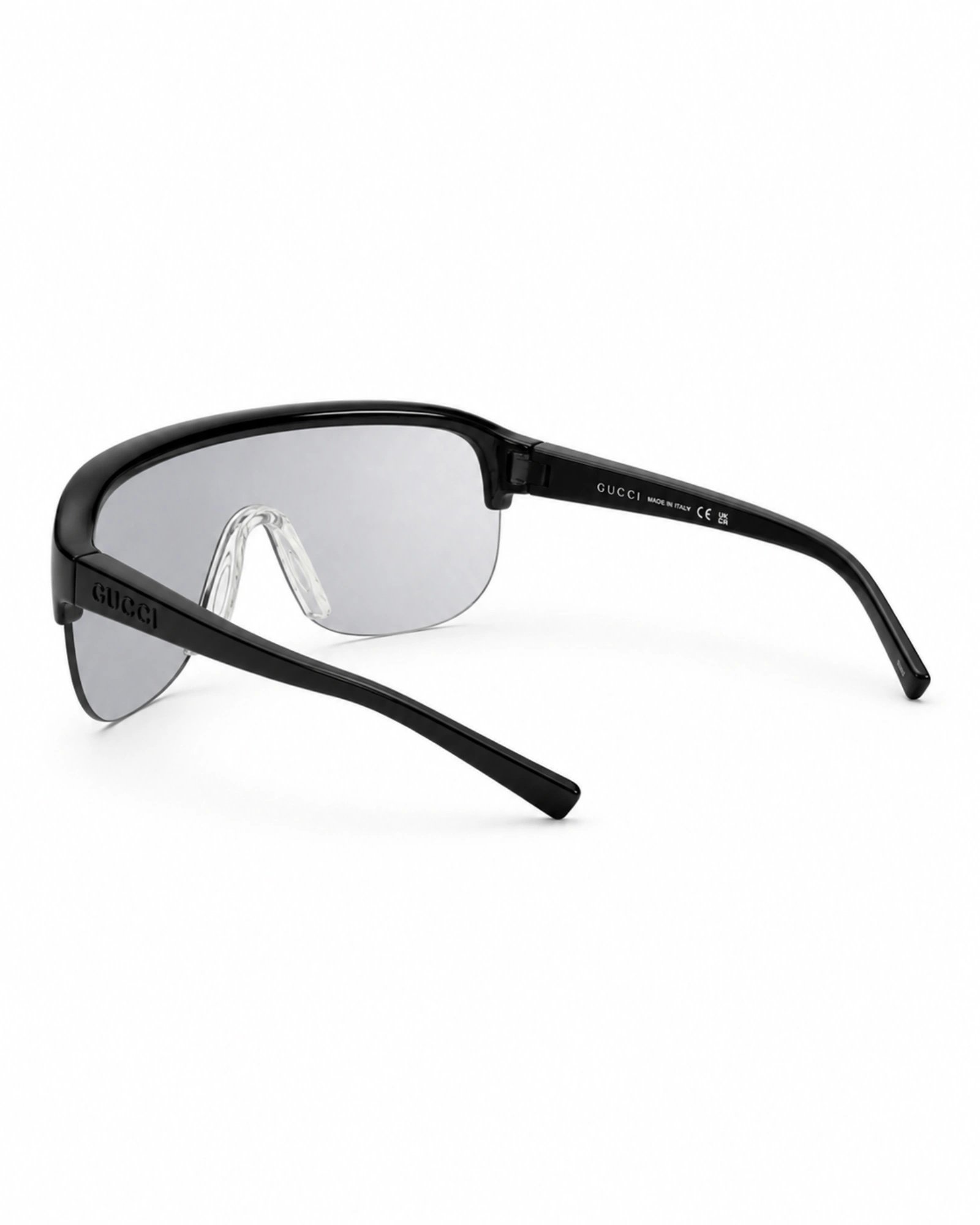 Gucci GG1645S 003 μαύρα ανδρικά visor γυαλιά ηλίου με ανοιχτούς βραχίονες και silver mirror φακό