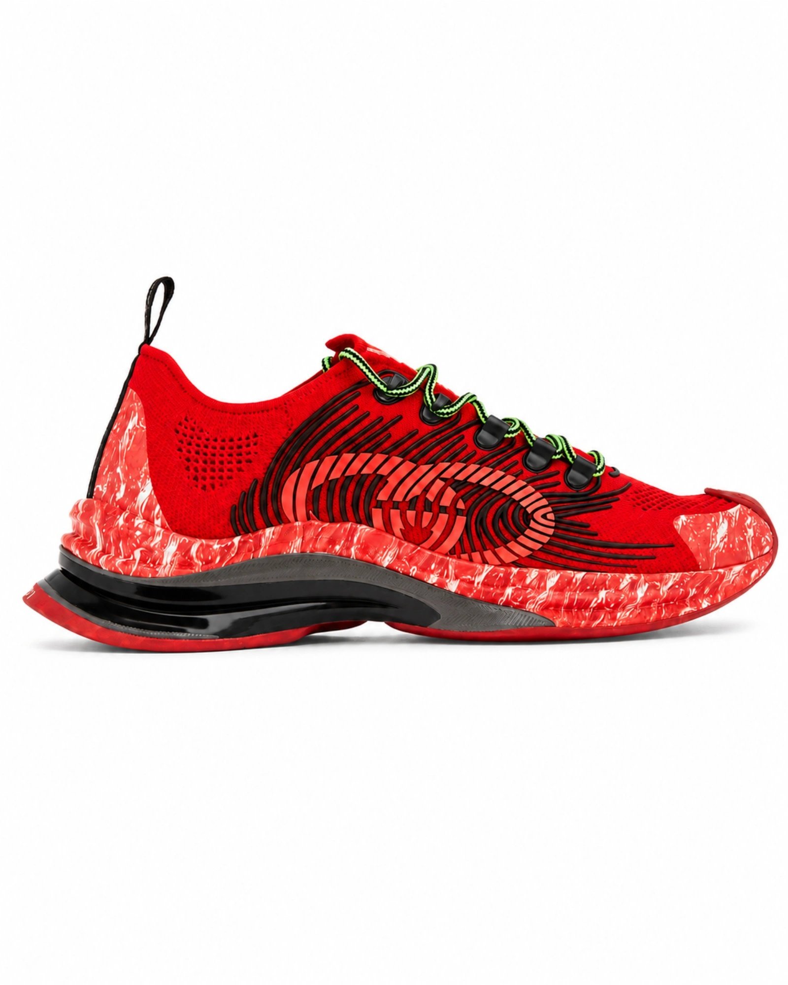 Ανδρικά Gucci Run sneakers σε κόκκινο χρώμα με Interlocking G σχέδιο, πλάγια όψη