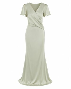 Lavish Alice sage green satin maxi φόρεμα με κρουαζέ V λαιμόκοψη και κοντά flutter μανίκια