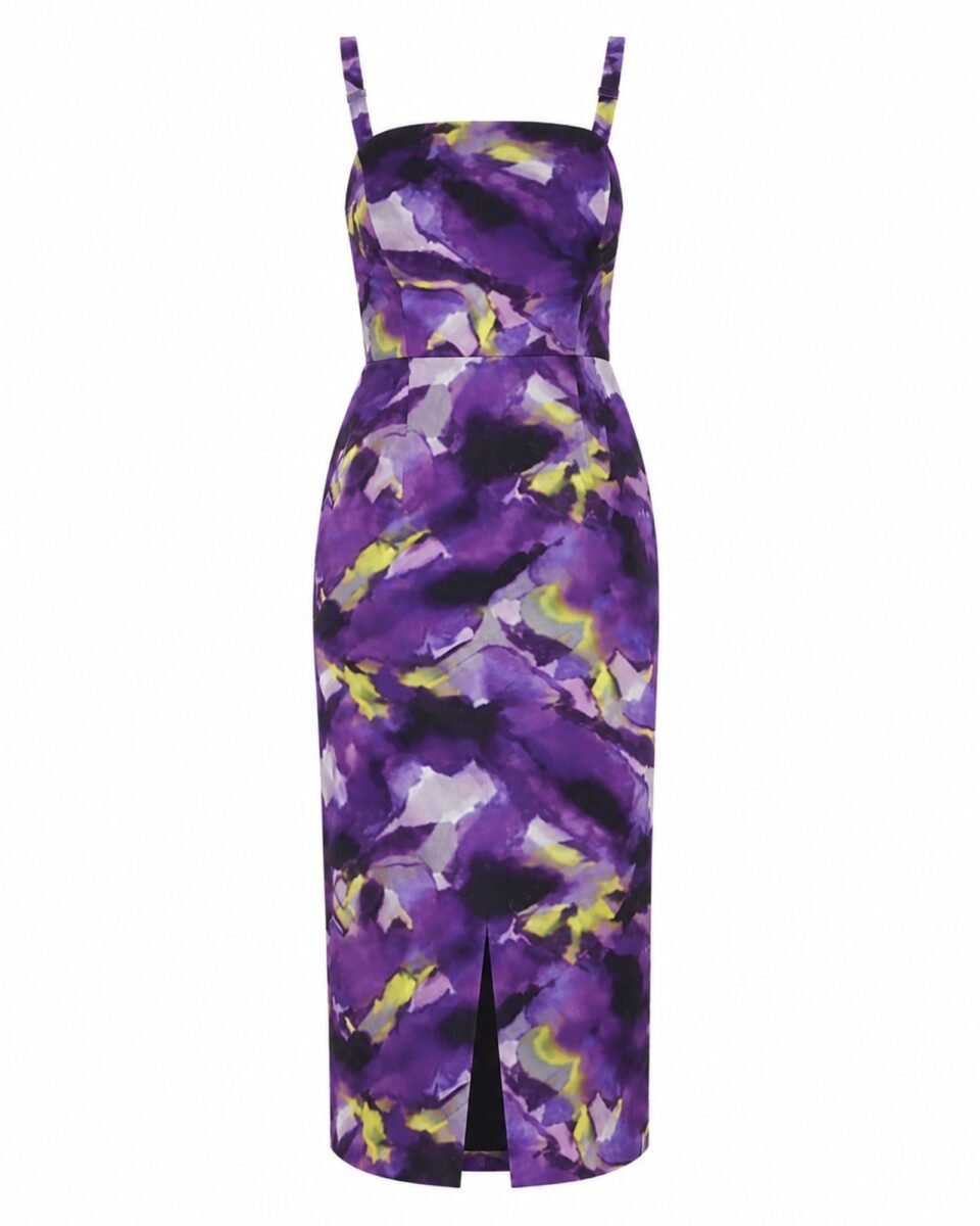 Phase Eight Adelita Abstract Print Midi Φόρεμα σε Μωβ Απόχρωση