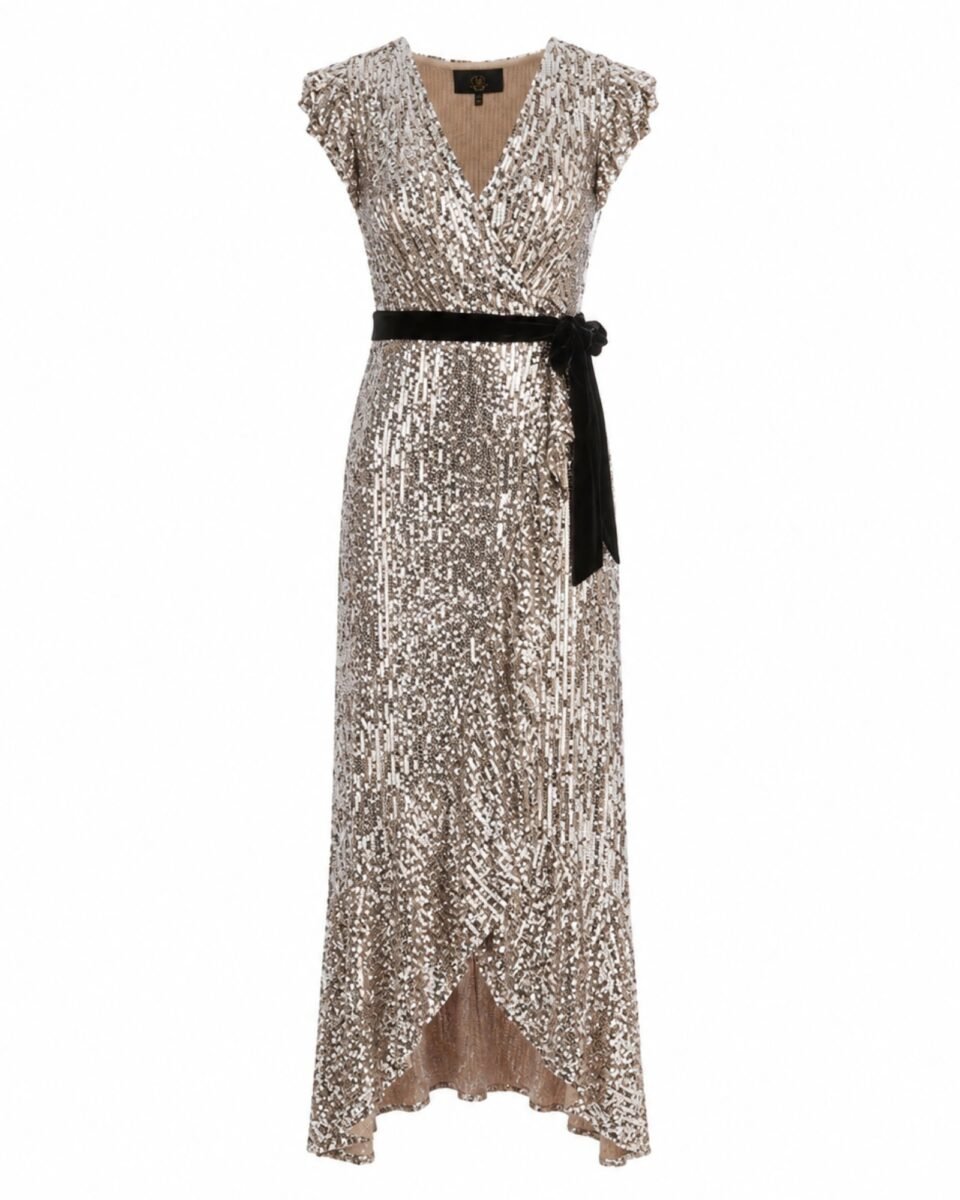Phase Eight Petite Enja Maxi Φόρεμα με Παγιέτες σε Χρυσό-Ασημί