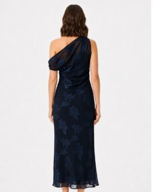 Πίσω όψη ST Frock Lunar Romance off shoulder maxi φόρεμα σε navy burnout chiffon με floral texture