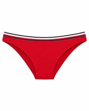 Tommy Hilfiger κόκκινο bikini bottom με ριγέ λάστιχο μπροστινή όψη