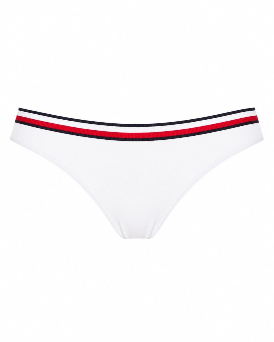 Tommy Hilfiger Γυναικείο Bikini Bottom Λευκό με Ριγέ Λάστιχο