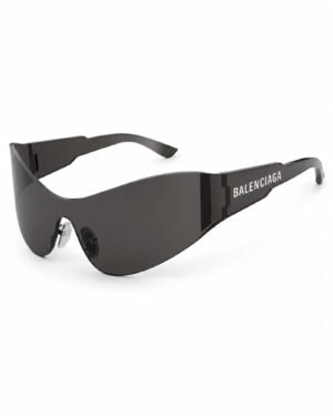 Πλάγια όψη Balenciaga BB0257S 001 μαύρων mask γυαλιών ηλίου με logo στον βραχίονα