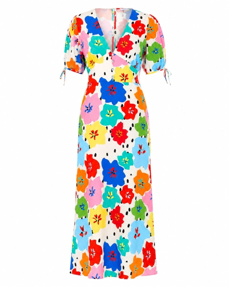 Never Fully Dressed Floral Midi Φόρεμα με V Ντεκολτέ